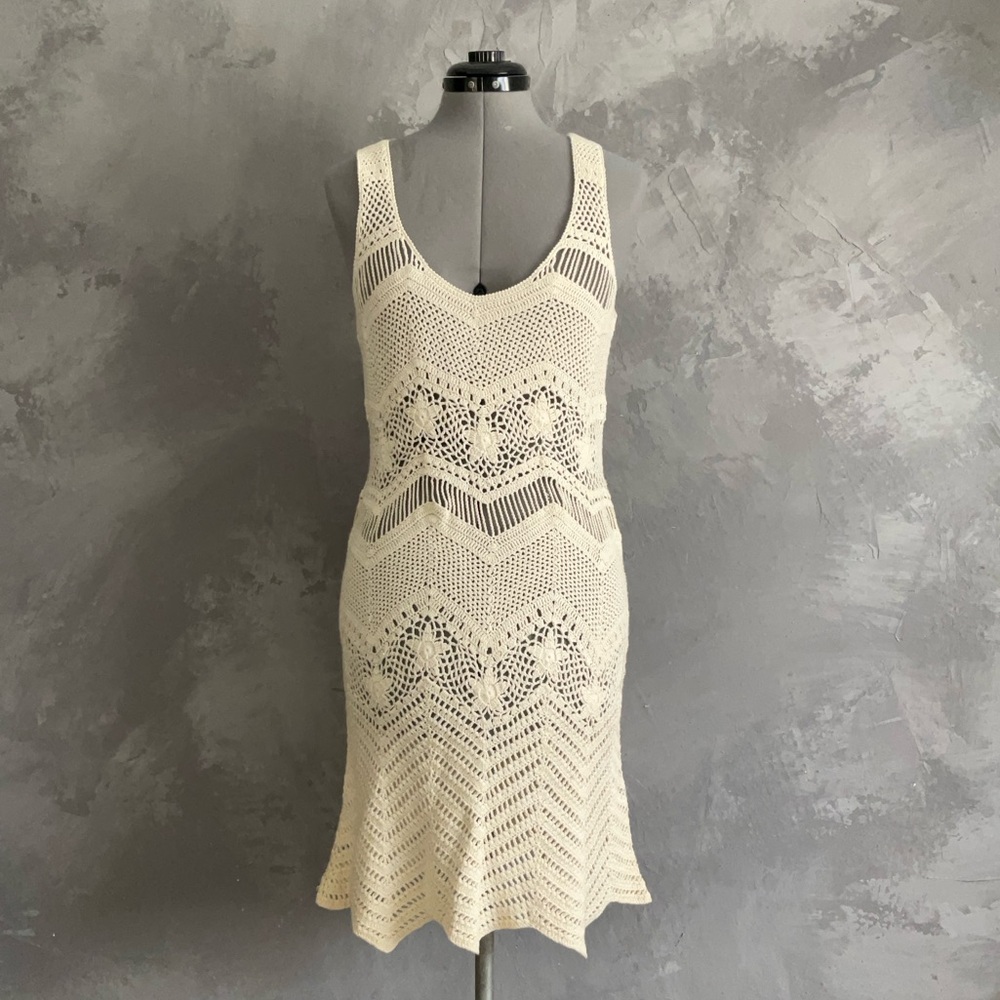 Designer Gryphon New York Cream Crochet Knit Dress Small